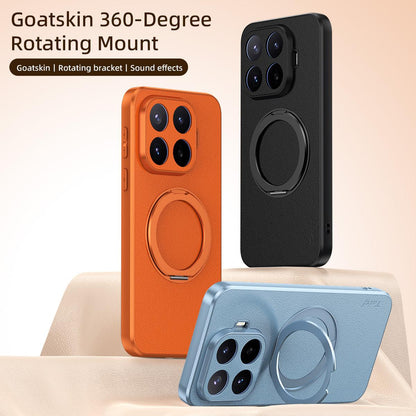 For Xiaomi 17T Pro 5G Goatskin Vegan Leather Magnetic Phone Case  With 360 Degree Rotating Holder(Blue)