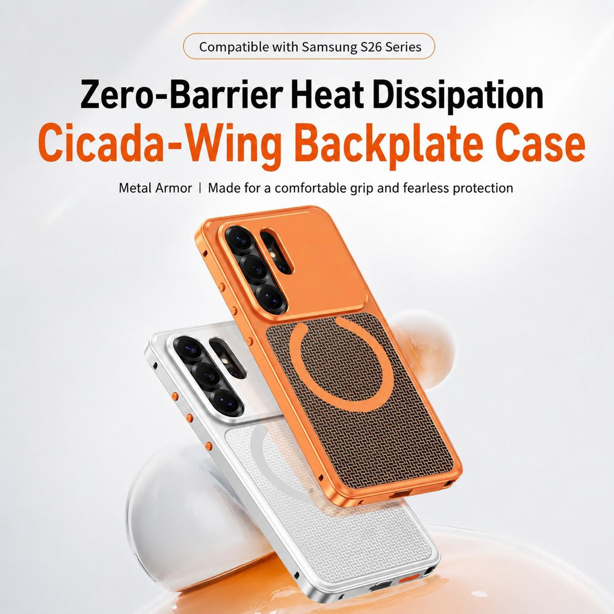 For Galaxy S23 Ultra 5G Cooling Magnetic Buckle Metal Shockproof Phone Case - Black - EDA009892301B