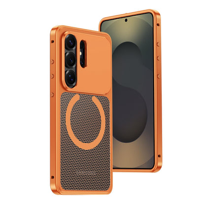 For Galaxy S26 Ultra 5G Cooling Magnetic Buckle Metal Shockproof Phone Case - Orange - EDA009892304D