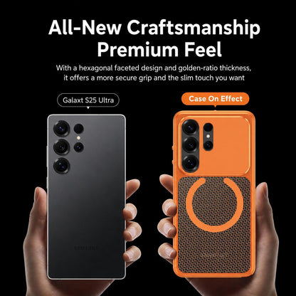For Galaxy S26 Ultra 5G Cooling Magnetic Buckle Metal Shockproof Phone Case - Orange - EDA009892304D