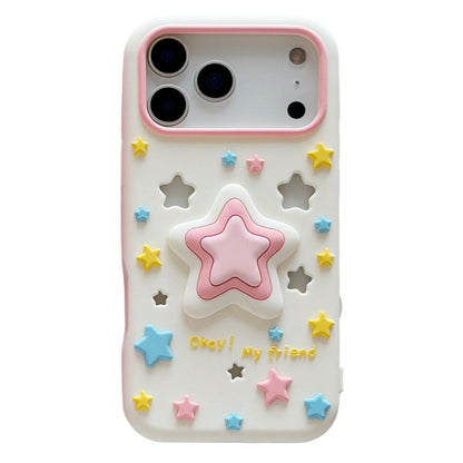 For iPhone 18 Pro Max / 17 Pro Max Hollow Pressable Star Silicone Phone Case - White - EDA009893001A