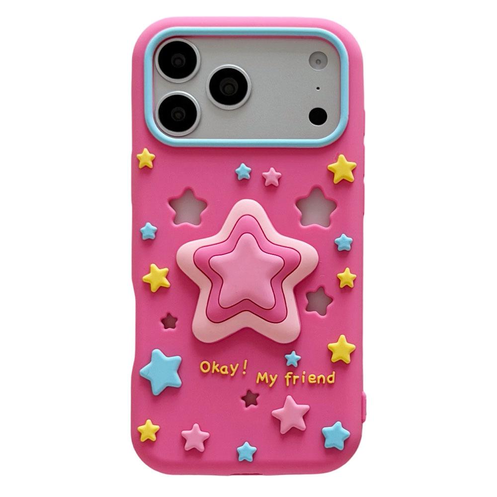 For iPhone 18 Pro / 17 Pro Hollow Pressable Star Silicone Phone Case - Rose Red - EDA009893002B
