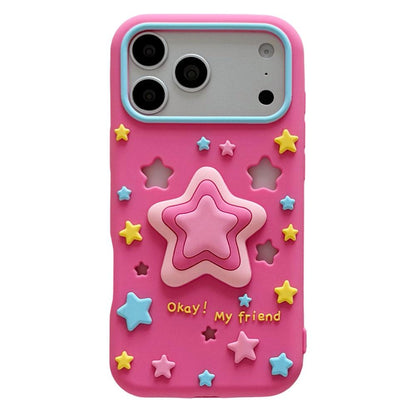 For iPhone 18 Pro / 17 Pro Hollow Pressable Star Silicone Phone Case - Rose Red - EDA009893002B