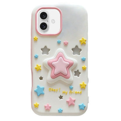 For iPhone 16 Plus Hollow Pressable Star Silicone Phone Case - White - EDA009893007A