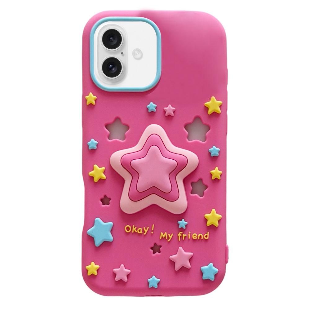 For iPhone 16 Hollow Pressable Star Silicone Phone Case - Rose Red - EDA009893008B