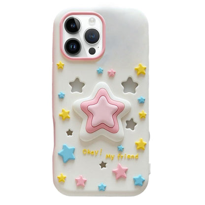 For iPhone 15 Pro Hollow Pressable Star Silicone Phone Case - White - EDA009893010A