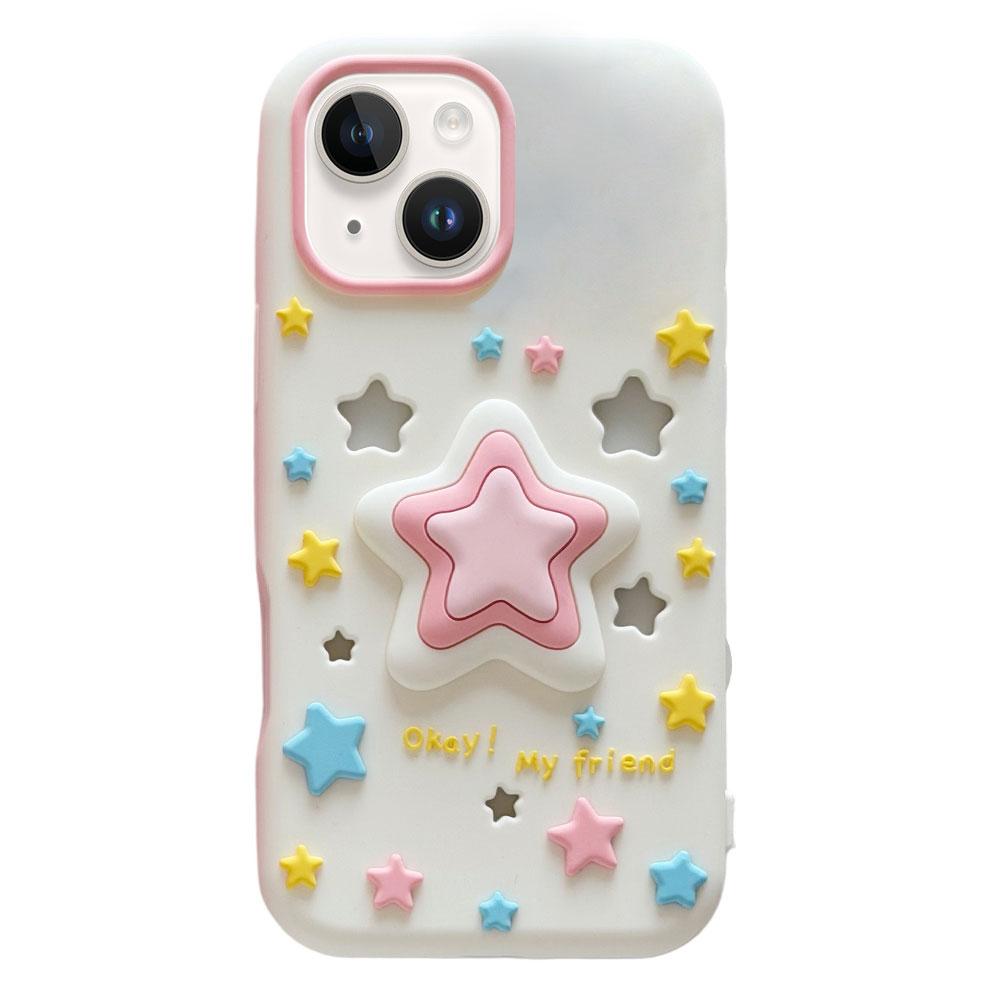 For iPhone 15 Hollow Pressable Star Silicone Phone Case - White - EDA009893012A