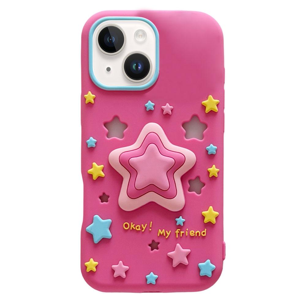 For iPhone 14 Hollow Pressable Star Silicone Phone Case - Rose Red - EDA009893014B