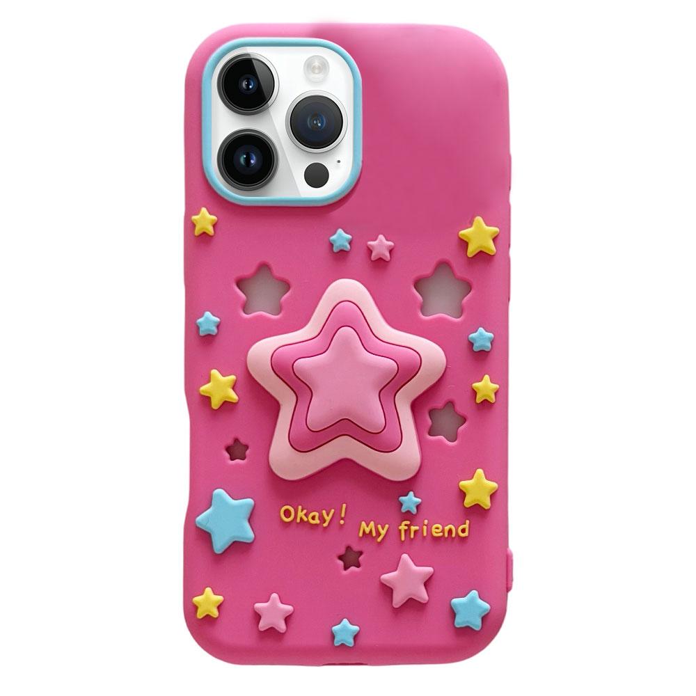 For iPhone 14 Pro Max Hollow Pressable Star Silicone Phone Case - Rose Red - EDA009893016B
