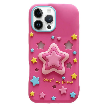 For iPhone 13 Pro Max Hollow Pressable Star Silicone Phone Case - Rose Red - EDA009893017B