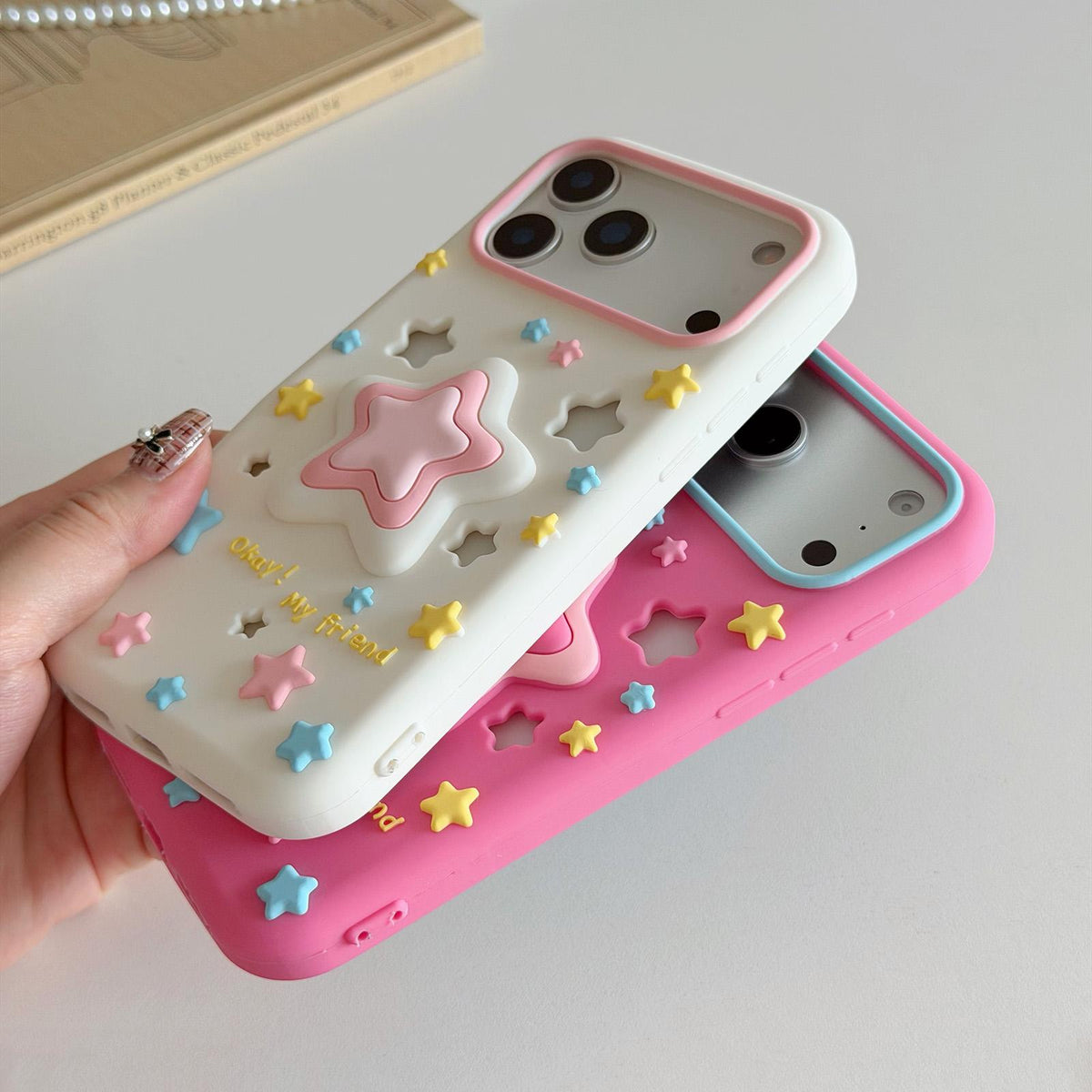 For iPhone 14 Plus Hollow Pressable Star Silicone Phone Case - White - EDA009893013A