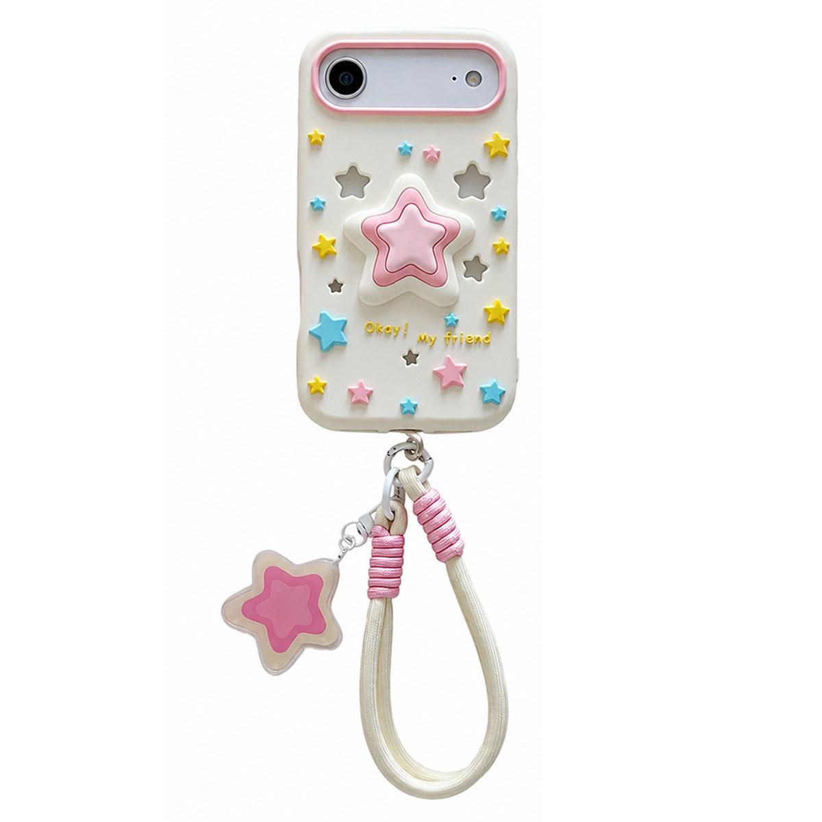 For iPhone Air Hollow Pressable Star Silicone Phone Case with Lanyard - White - EDA009893104A