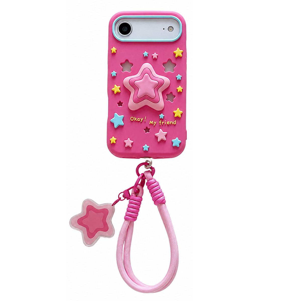 For iPhone Air Hollow Pressable Star Silicone Phone Case with Lanyard - Rose Red - EDA009893104B