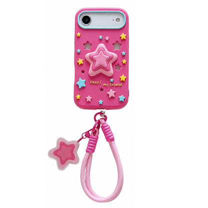 For iPhone Air Hollow Pressable Star Silicone Phone Case with Lanyard - Rose Red - EDA009893104B