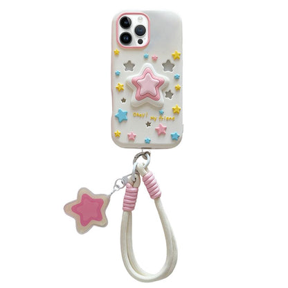 For iPhone 14 Pro Max Hollow Pressable Star Silicone Phone Case with Lanyard - White - EDA009893116A