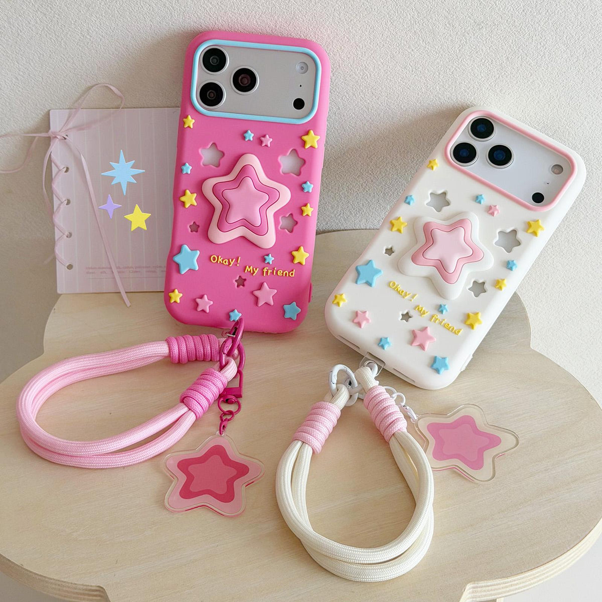 For iPhone 14 Hollow Pressable Star Silicone Phone Case with Lanyard - Rose Red - EDA009893114B