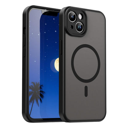 For iPhone 14 Fanying Series Precision Camera Hole PC Hybrid TPU Translucent Frosted Magnetic Phone Case - Translucent Black - EDA009893304A