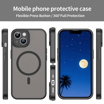 For iPhone 14 Fanying Series Precision Camera Hole PC Hybrid TPU Translucent Frosted Magnetic Phone Case - Translucent Black - EDA009893304A