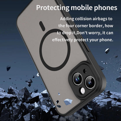 For iPhone 14 Fanying Series Precision Camera Hole PC Hybrid TPU Translucent Frosted Magnetic Phone Case - Translucent Black - EDA009893304A