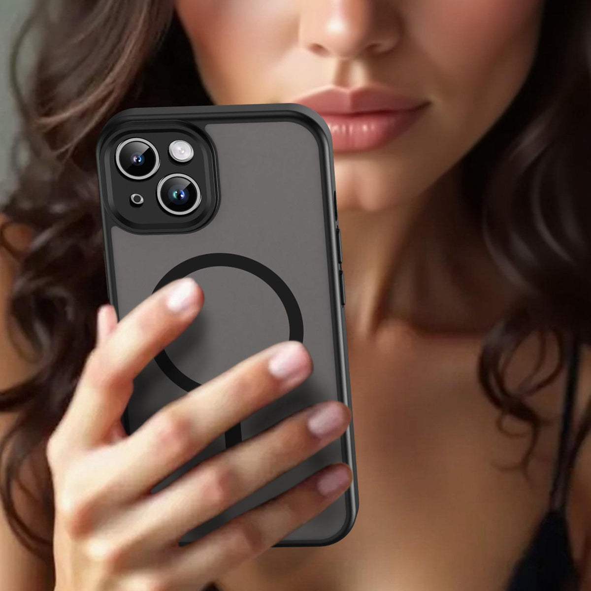For iPhone 14 Fanying Series Precision Camera Hole PC Hybrid TPU Translucent Frosted Magnetic Phone Case - Translucent Black - EDA009893304A