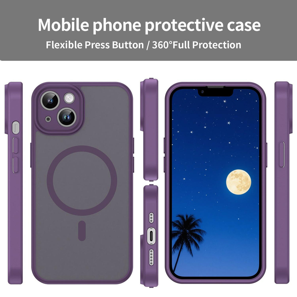 For iPhone 14 Fanying Series Precision Camera Hole PC Hybrid TPU Translucent Frosted Magnetic Phone Case - Crystal Purple - EDA009893304B