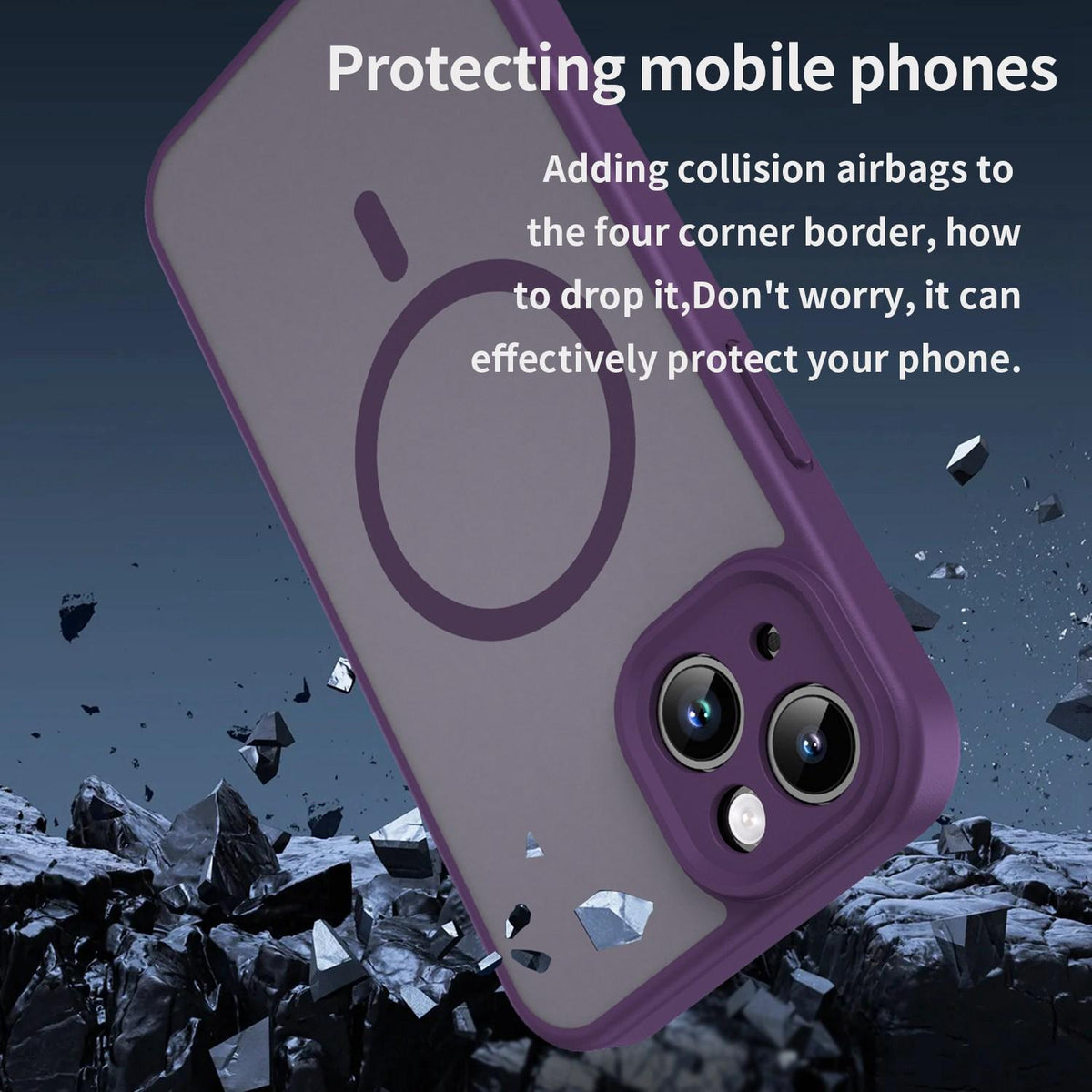 For iPhone 14 Fanying Series Precision Camera Hole PC Hybrid TPU Translucent Frosted Magnetic Phone Case - Crystal Purple - EDA009893304B