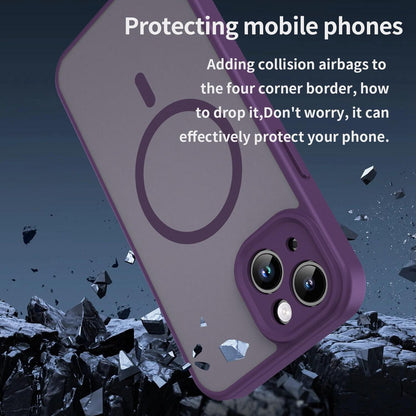 For iPhone 14 Fanying Series Precision Camera Hole PC Hybrid TPU Translucent Frosted Magnetic Phone Case - Crystal Purple - EDA009893304B