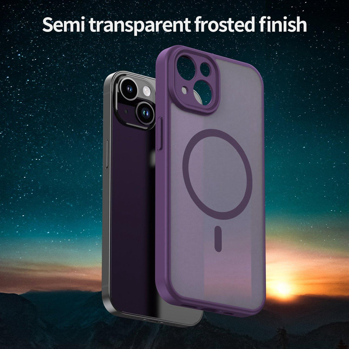 For iPhone 14 Fanying Series Precision Camera Hole PC Hybrid TPU Translucent Frosted Magnetic Phone Case - Crystal Purple - EDA009893304B