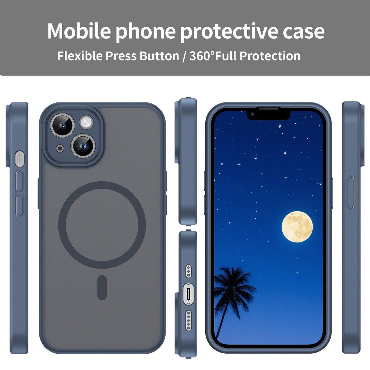 For iPhone 14 Fanying Series Precision Camera Hole PC Hybrid TPU Translucent Frosted Magnetic Phone Case - Cyan Blue - EDA009893304C