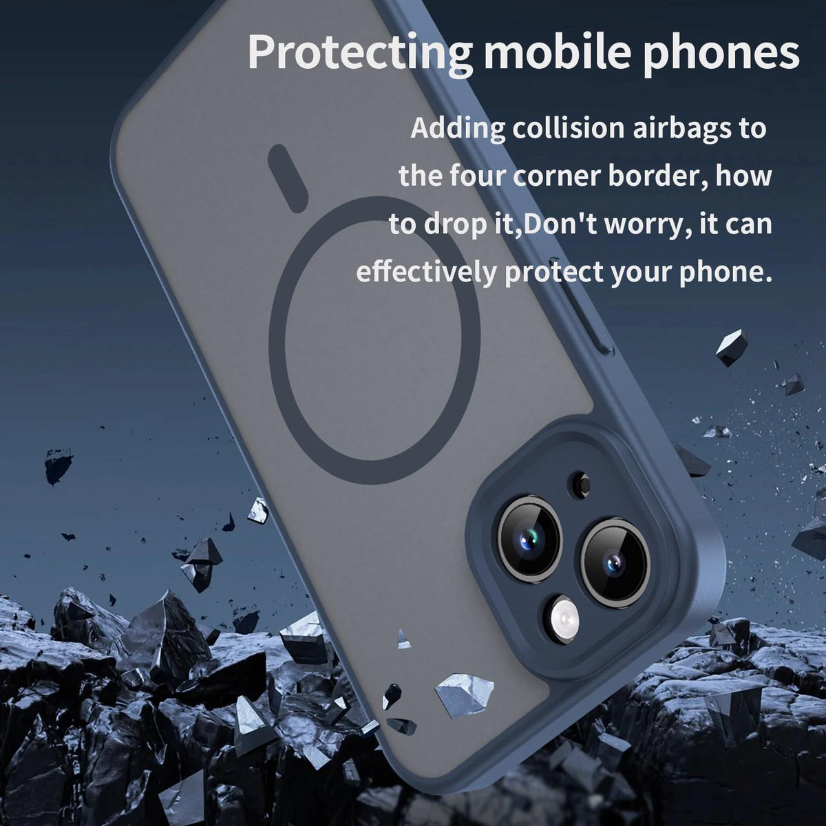 For iPhone 14 Fanying Series Precision Camera Hole PC Hybrid TPU Translucent Frosted Magnetic Phone Case - Cyan Blue - EDA009893304C