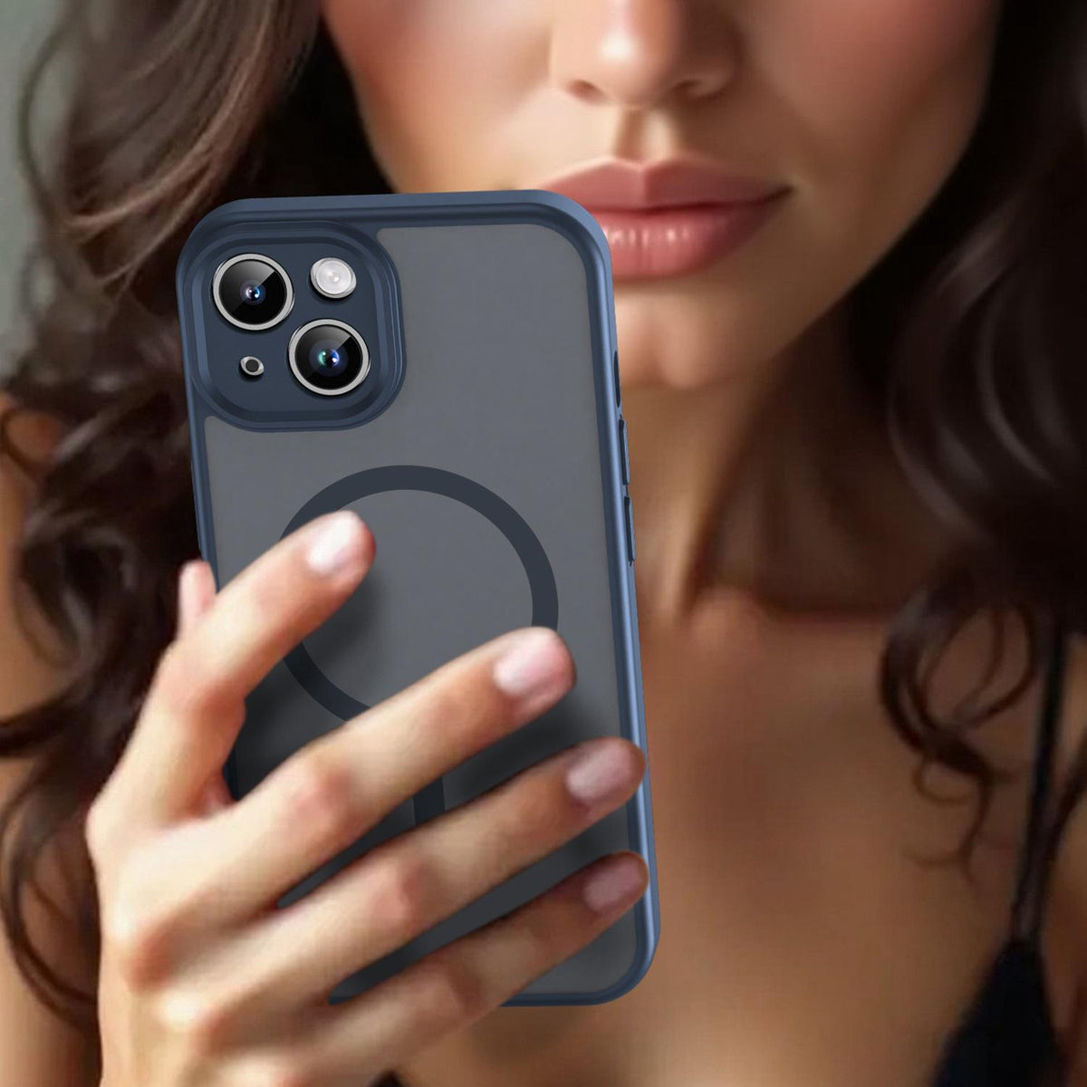 For iPhone 14 Fanying Series Precision Camera Hole PC Hybrid TPU Translucent Frosted Magnetic Phone Case - Cyan Blue - EDA009893304C