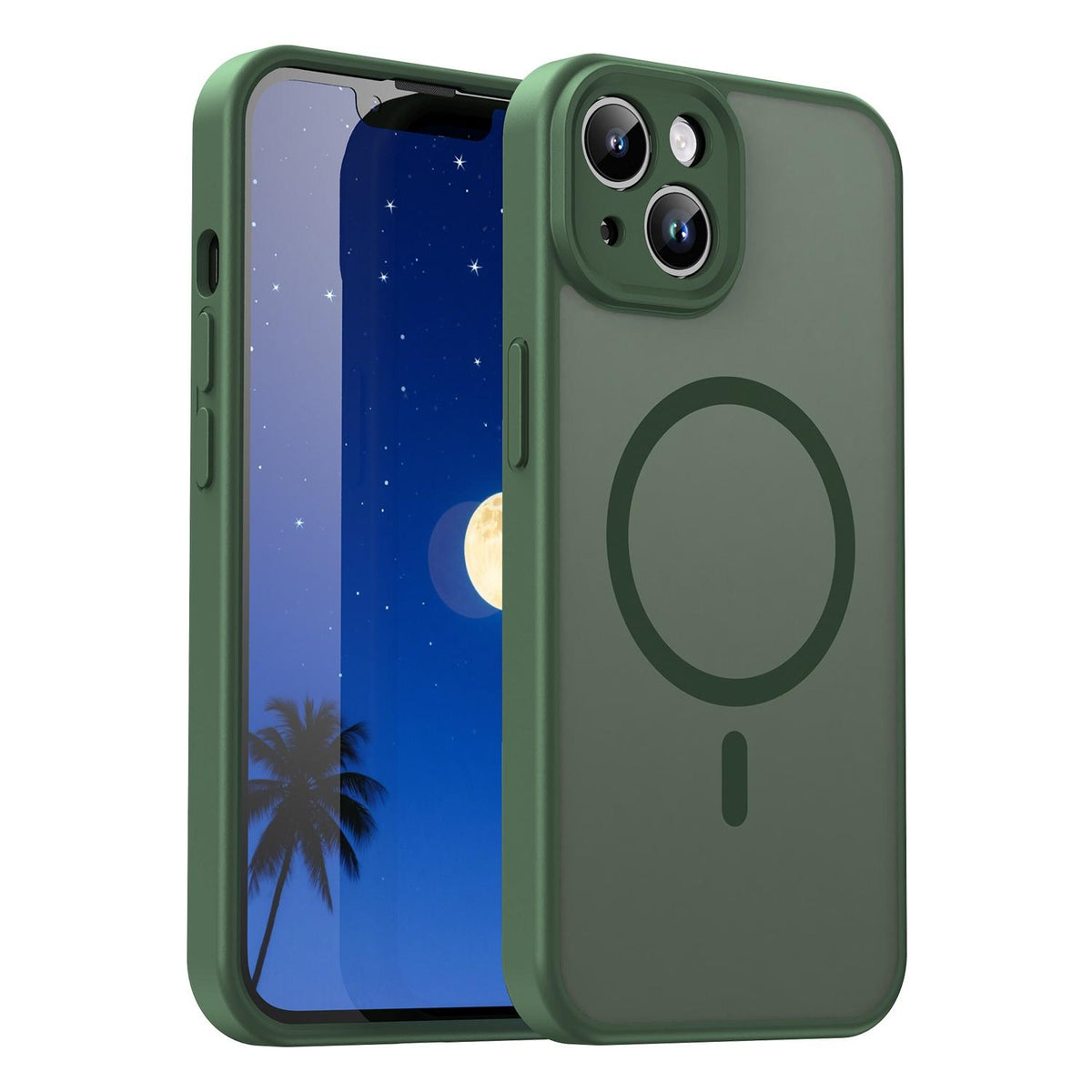 For iPhone 14 Fanying Series Precision Camera Hole PC Hybrid TPU Translucent Frosted Magnetic Phone Case - Olive Green - EDA009893304D