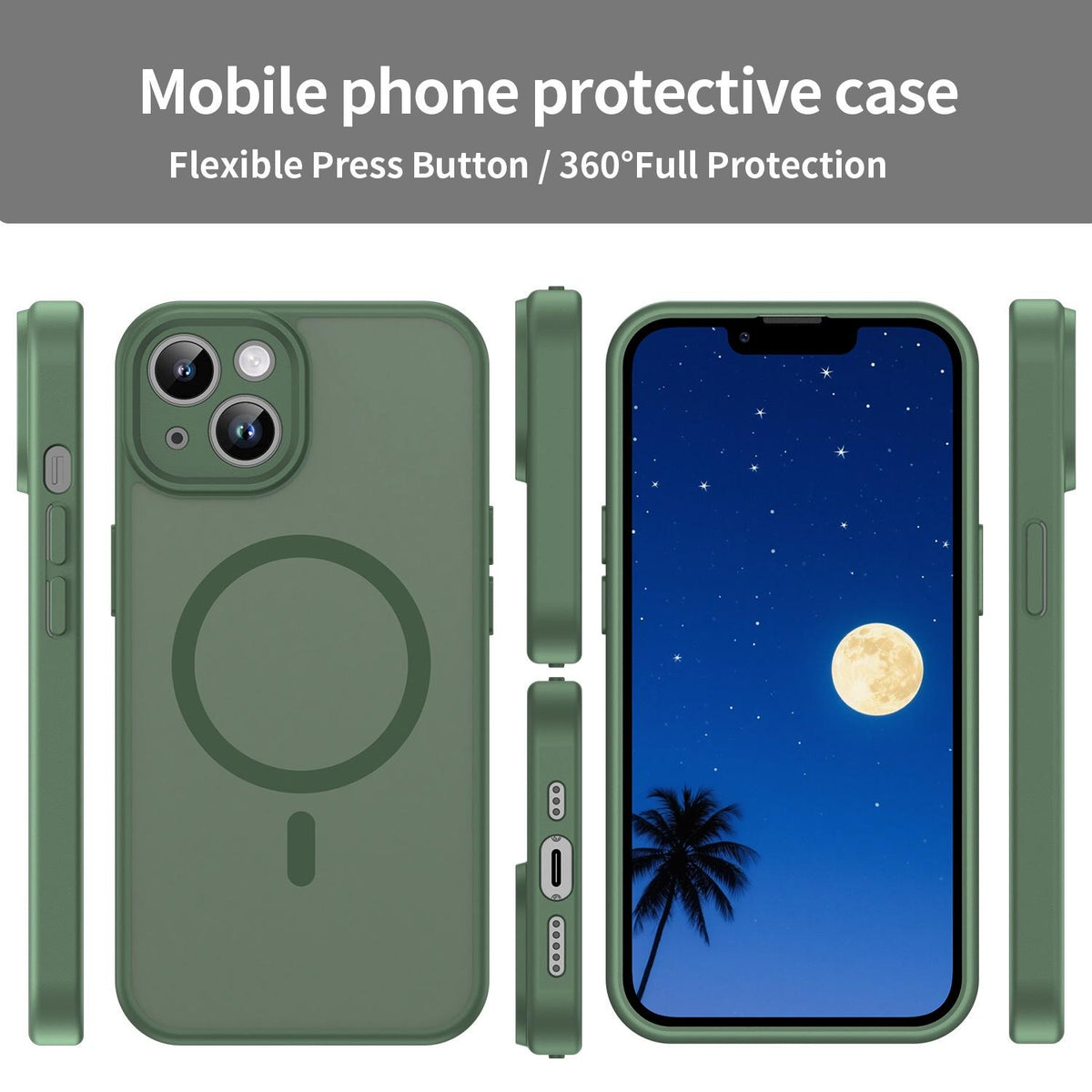 For iPhone 14 Fanying Series Precision Camera Hole PC Hybrid TPU Translucent Frosted Magnetic Phone Case - Olive Green - EDA009893304D
