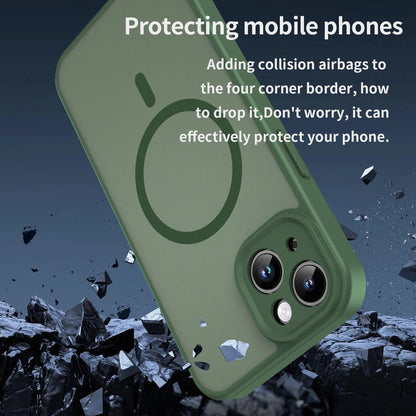 For iPhone 14 Fanying Series Precision Camera Hole PC Hybrid TPU Translucent Frosted Magnetic Phone Case - Olive Green - EDA009893304D