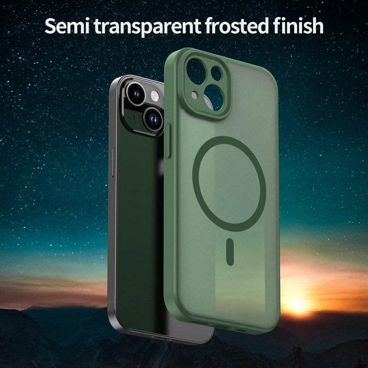 For iPhone 14 Fanying Series Precision Camera Hole PC Hybrid TPU Translucent Frosted Magnetic Phone Case - Olive Green - EDA009893304D
