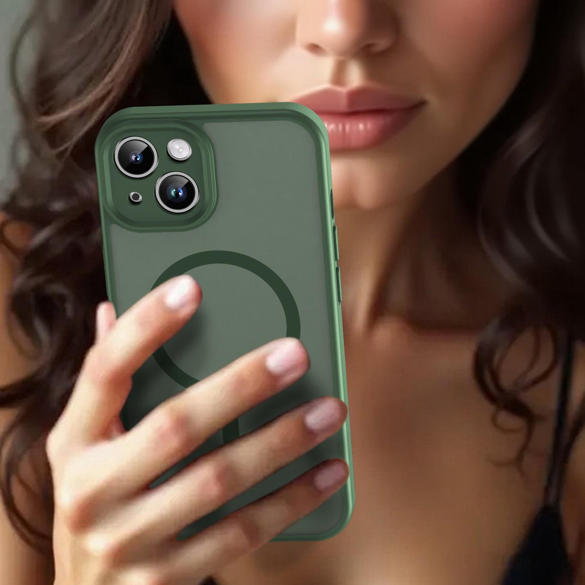 For iPhone 14 Fanying Series Precision Camera Hole PC Hybrid TPU Translucent Frosted Magnetic Phone Case - Olive Green - EDA009893304D