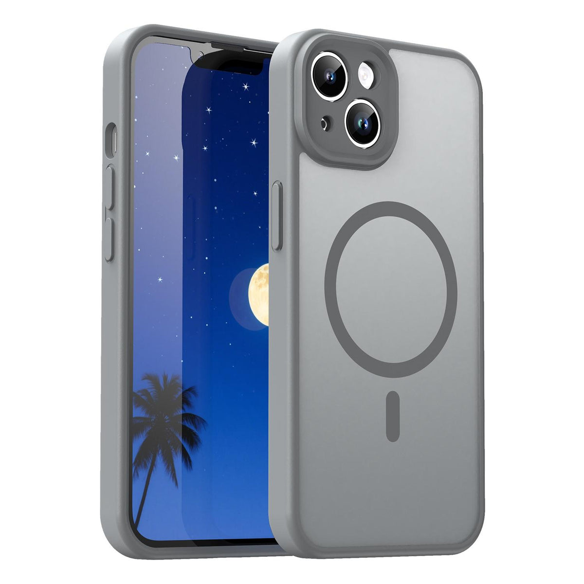 For iPhone 14 Fanying Series Precision Camera Hole PC Hybrid TPU Translucent Frosted Magnetic Phone Case - Silver Grey - EDA009893304F