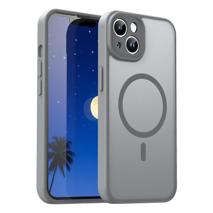 For iPhone 14 Fanying Series Precision Camera Hole PC Hybrid TPU Translucent Frosted Magnetic Phone Case - Silver Grey - EDA009893304F