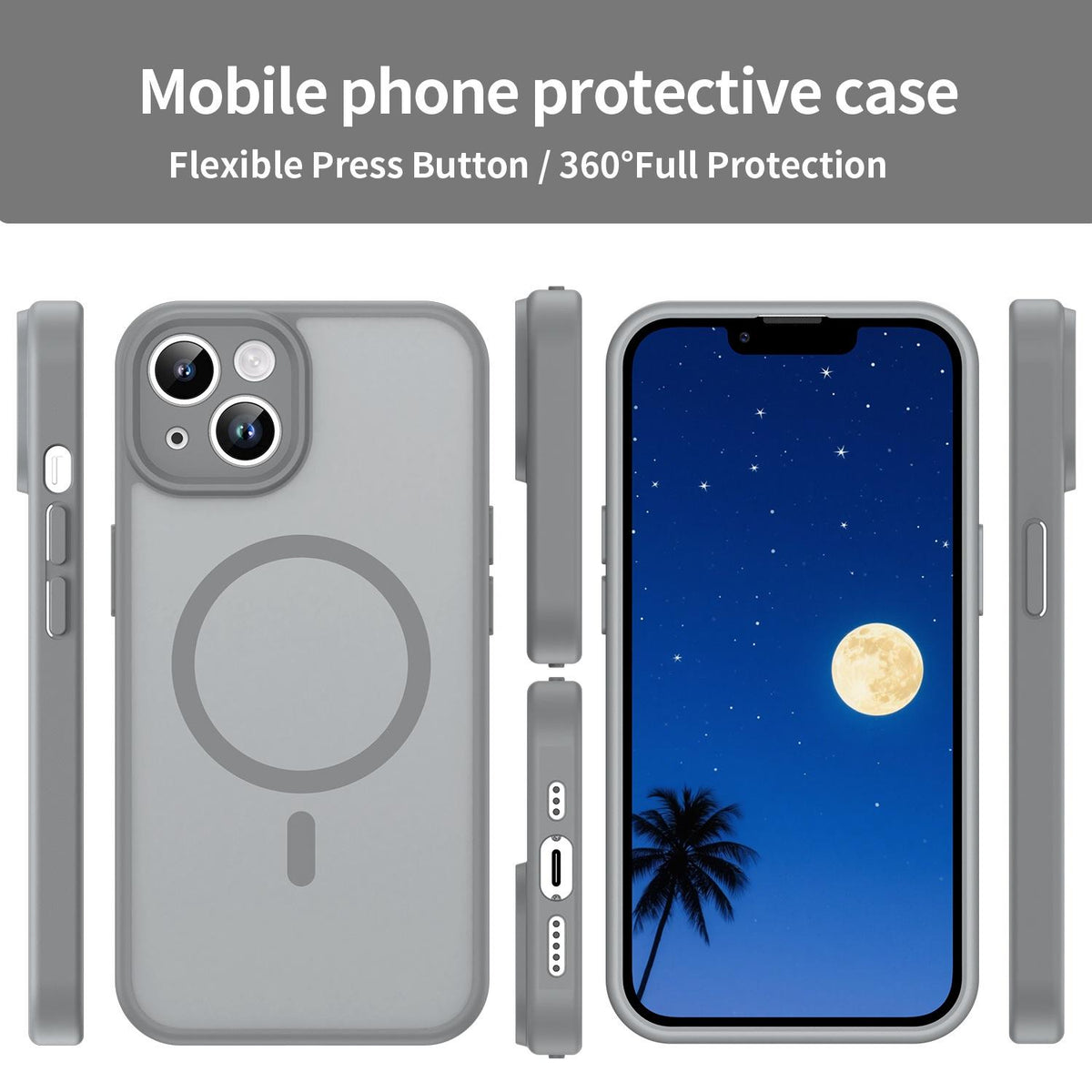 For iPhone 14 Fanying Series Precision Camera Hole PC Hybrid TPU Translucent Frosted Magnetic Phone Case - Silver Grey - EDA009893304F