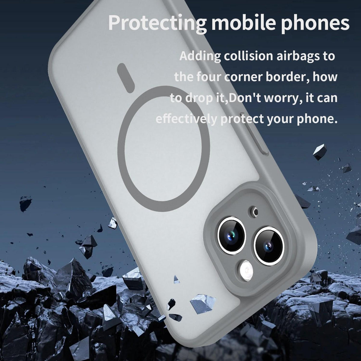 For iPhone 14 Fanying Series Precision Camera Hole PC Hybrid TPU Translucent Frosted Magnetic Phone Case - Silver Grey - EDA009893304F