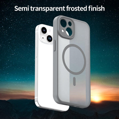 For iPhone 14 Fanying Series Precision Camera Hole PC Hybrid TPU Translucent Frosted Magnetic Phone Case - Silver Grey - EDA009893304F