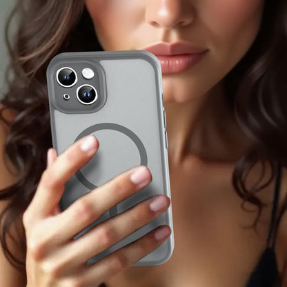 For iPhone 14 Fanying Series Precision Camera Hole PC Hybrid TPU Translucent Frosted Magnetic Phone Case - Silver Grey - EDA009893304F