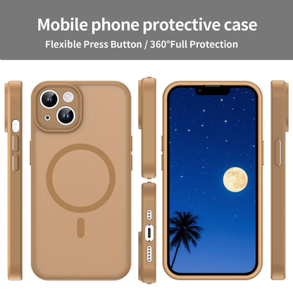 For iPhone 14 Fanying Series Precision Camera Hole PC Hybrid TPU Translucent Frosted Magnetic Phone Case - Desert Gold - EDA009893304G
