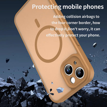 For iPhone 14 Fanying Series Precision Camera Hole PC Hybrid TPU Translucent Frosted Magnetic Phone Case - Desert Gold - EDA009893304G