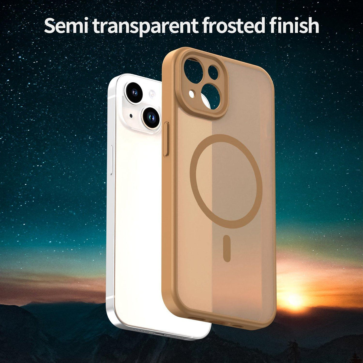 For iPhone 14 Fanying Series Precision Camera Hole PC Hybrid TPU Translucent Frosted Magnetic Phone Case - Desert Gold - EDA009893304G