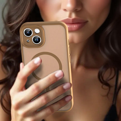 For iPhone 14 Fanying Series Precision Camera Hole PC Hybrid TPU Translucent Frosted Magnetic Phone Case - Desert Gold - EDA009893304G
