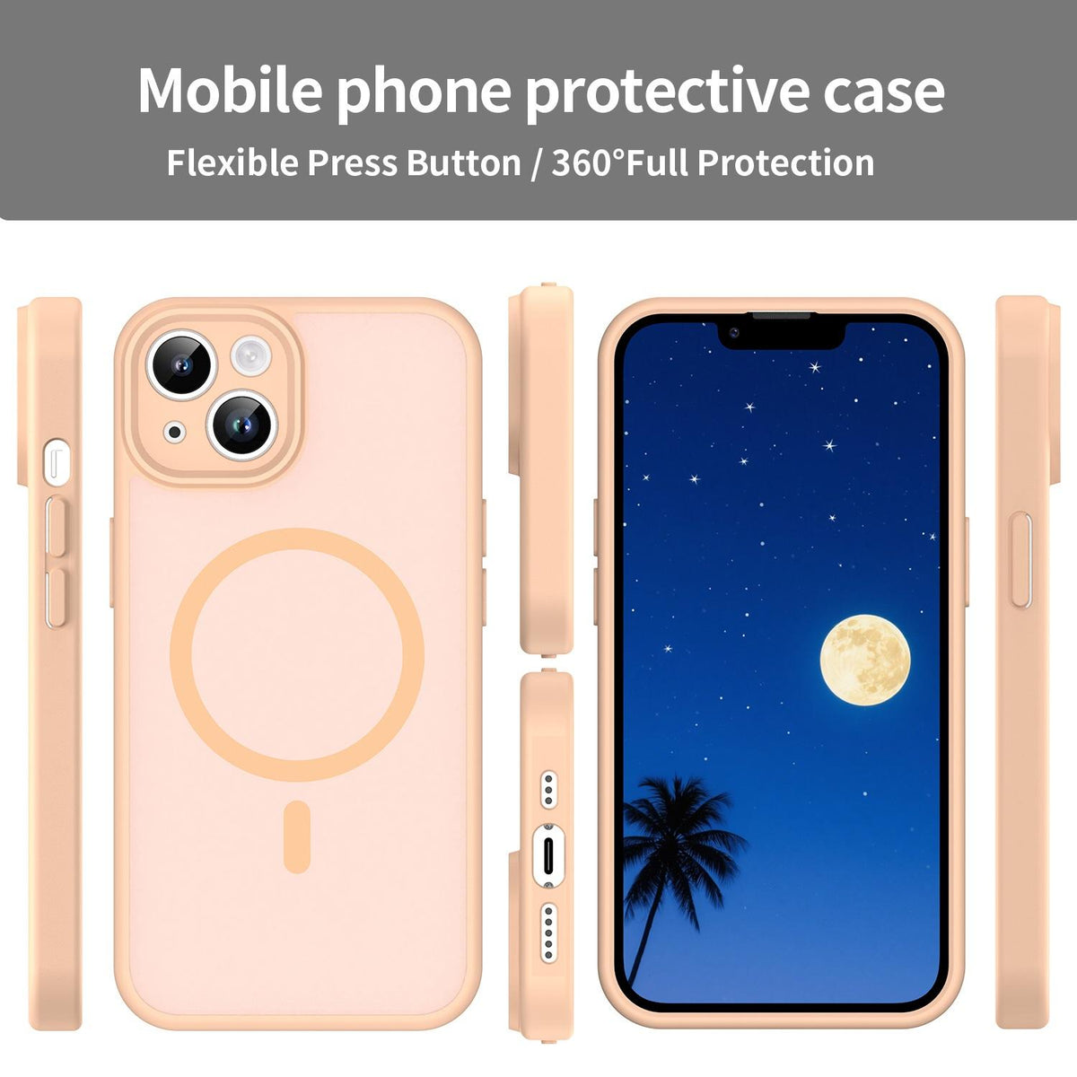 For iPhone 14 Fanying Series Precision Camera Hole PC Hybrid TPU Translucent Frosted Magnetic Phone Case - Rouge Powder - EDA009893304I