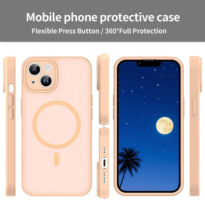 For iPhone 14 Fanying Series Precision Camera Hole PC Hybrid TPU Translucent Frosted Magnetic Phone Case - Rouge Powder - EDA009893304I