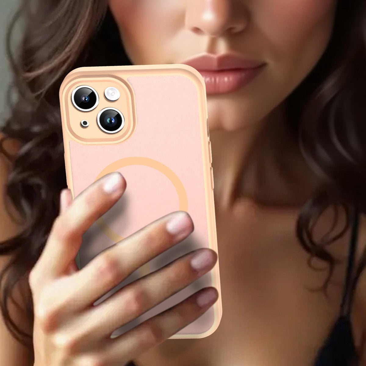 For iPhone 14 Fanying Series Precision Camera Hole PC Hybrid TPU Translucent Frosted Magnetic Phone Case - Rouge Powder - EDA009893304I