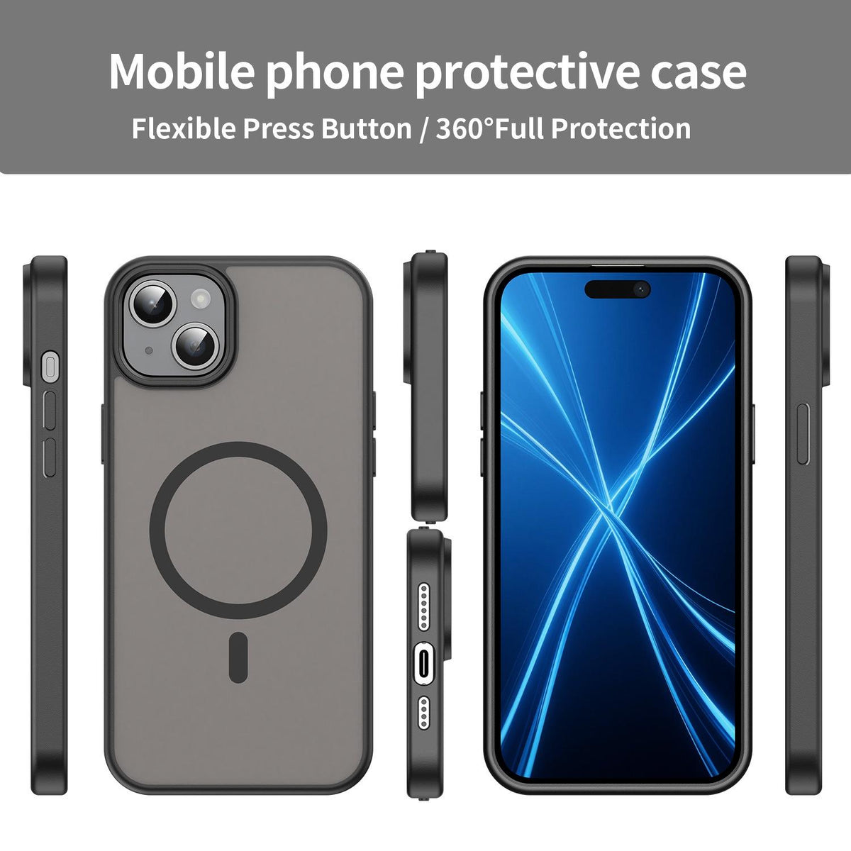 For iPhone 14 Plus Fanying Series Precision Camera Hole PC Hybrid TPU Translucent Frosted Magnetic Phone Case - Translucent Black - EDA009893305A
